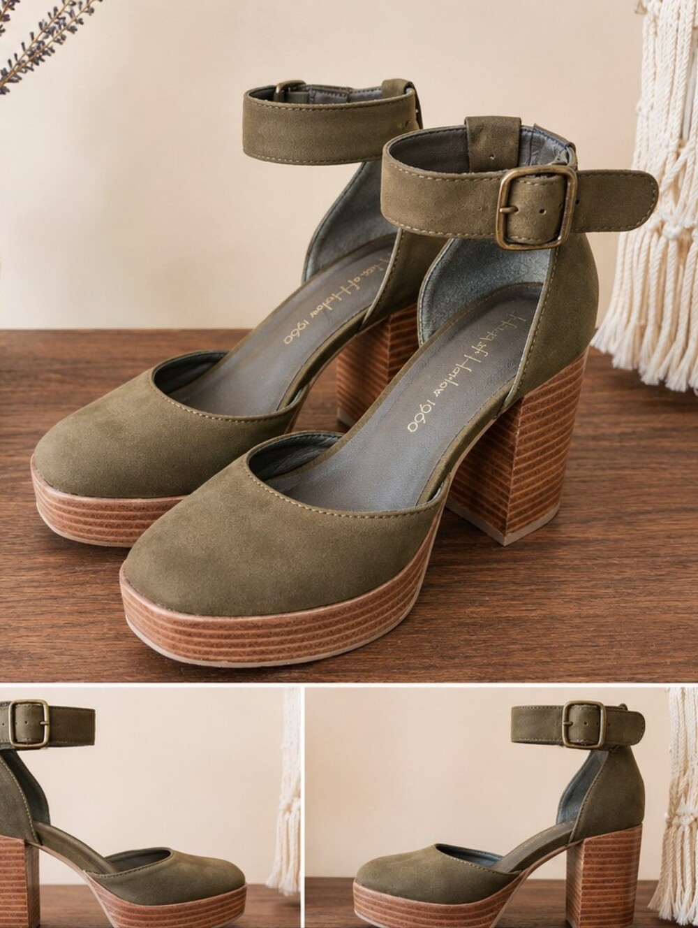 House of Harlow 1960 Olive Green Platform Heels Size 6M